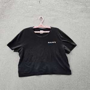 PINK Victoria's Secret Women Shirt L Black HAPPY Crew Neck